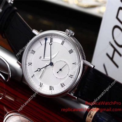 Fake Breguet Classique Retrograde Second Watch with White Dial Black Leather Strap